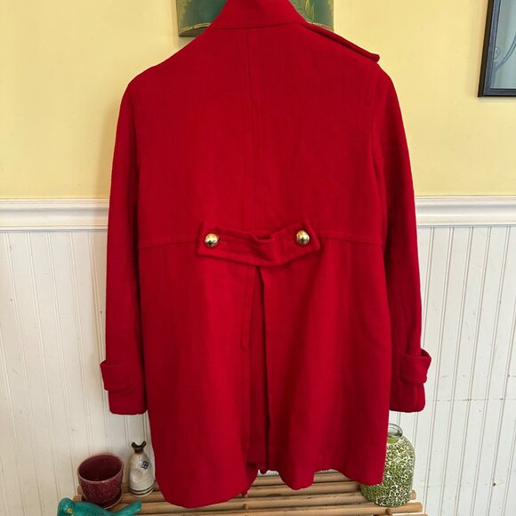 Womens Red Double-Breasted Wool Coat By Via Spiga W/ Gold Buttons Size 14 - Picture 11 of 15